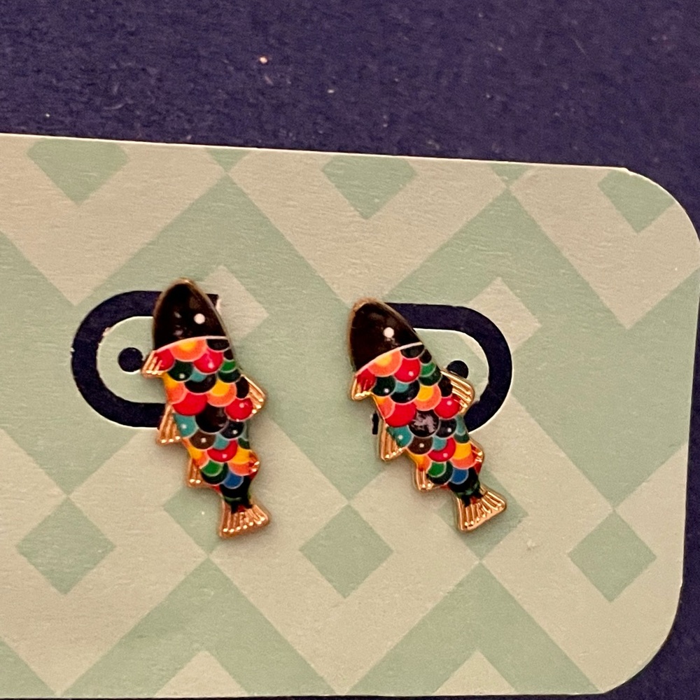 Colorful fish earrings from Etsy, brand new